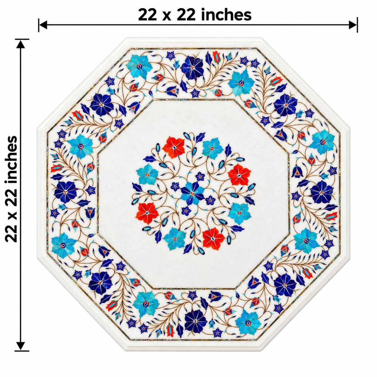 22-Inch Lapis Lazuli & Carnelian Floral Wreath Marble Inlay Table Top alternate view