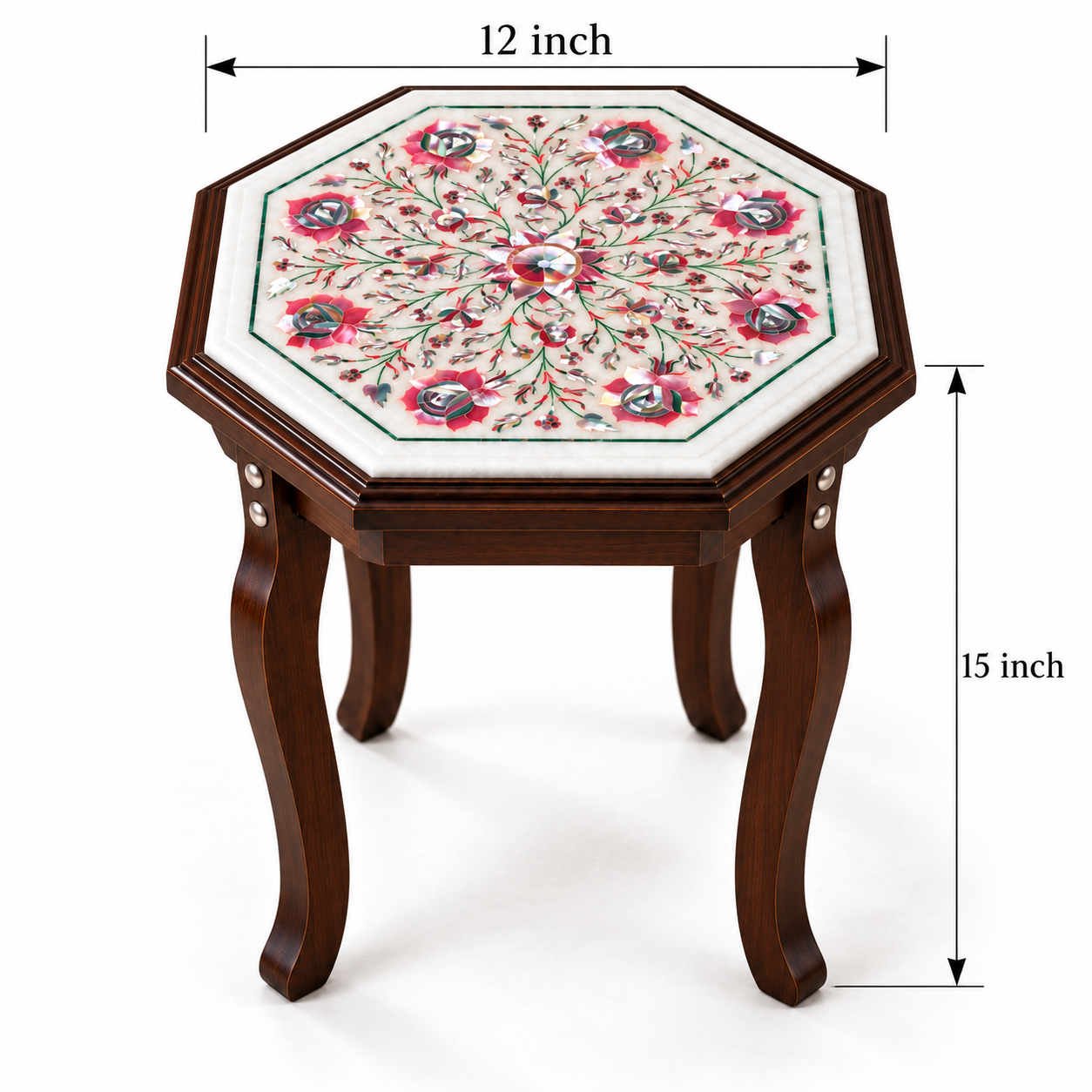 12-Inch Mother of Pearl Floral Rosette Marble Inlay Table Top alternate view