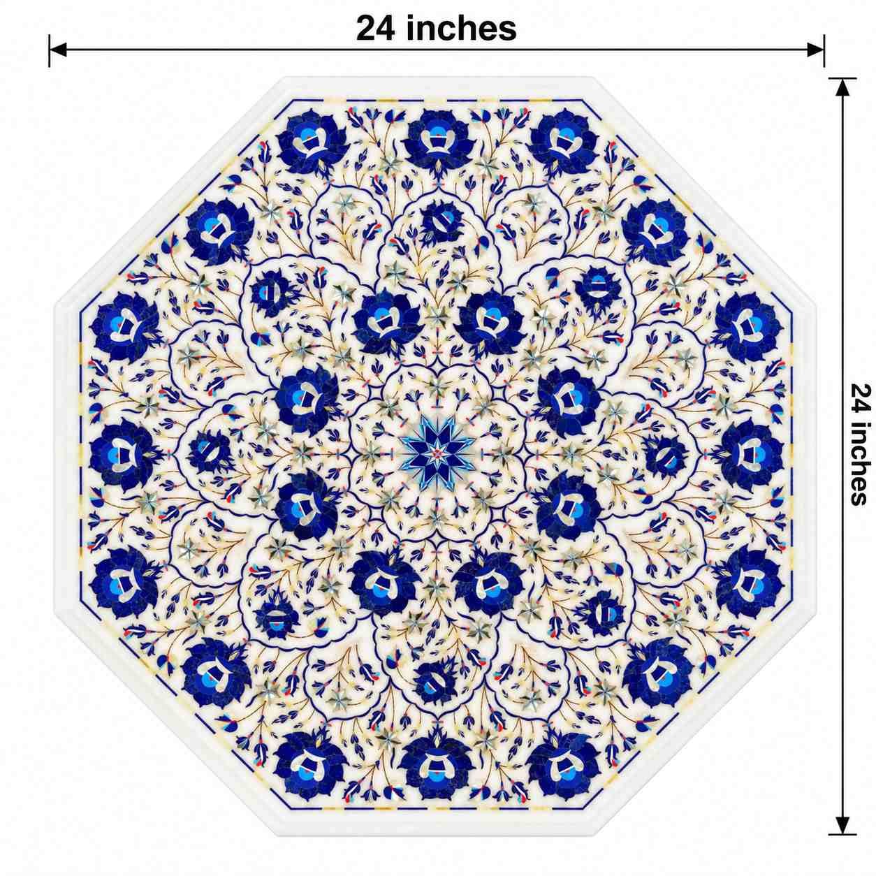 24-Inch Lapis Lazuli & Shell Star Garden Marble Inlay Table Top alternate view