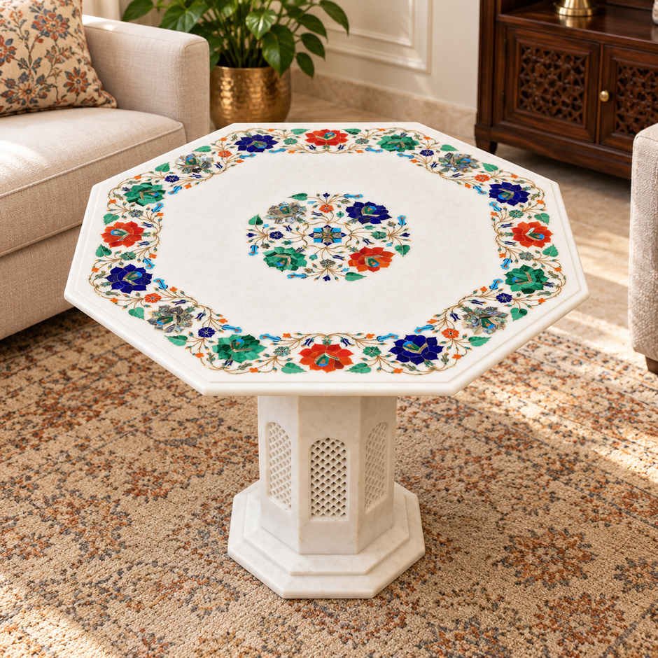 22-Inch Malachite & Abalone Floral Medallion Marble Inlay Table Top alternate view