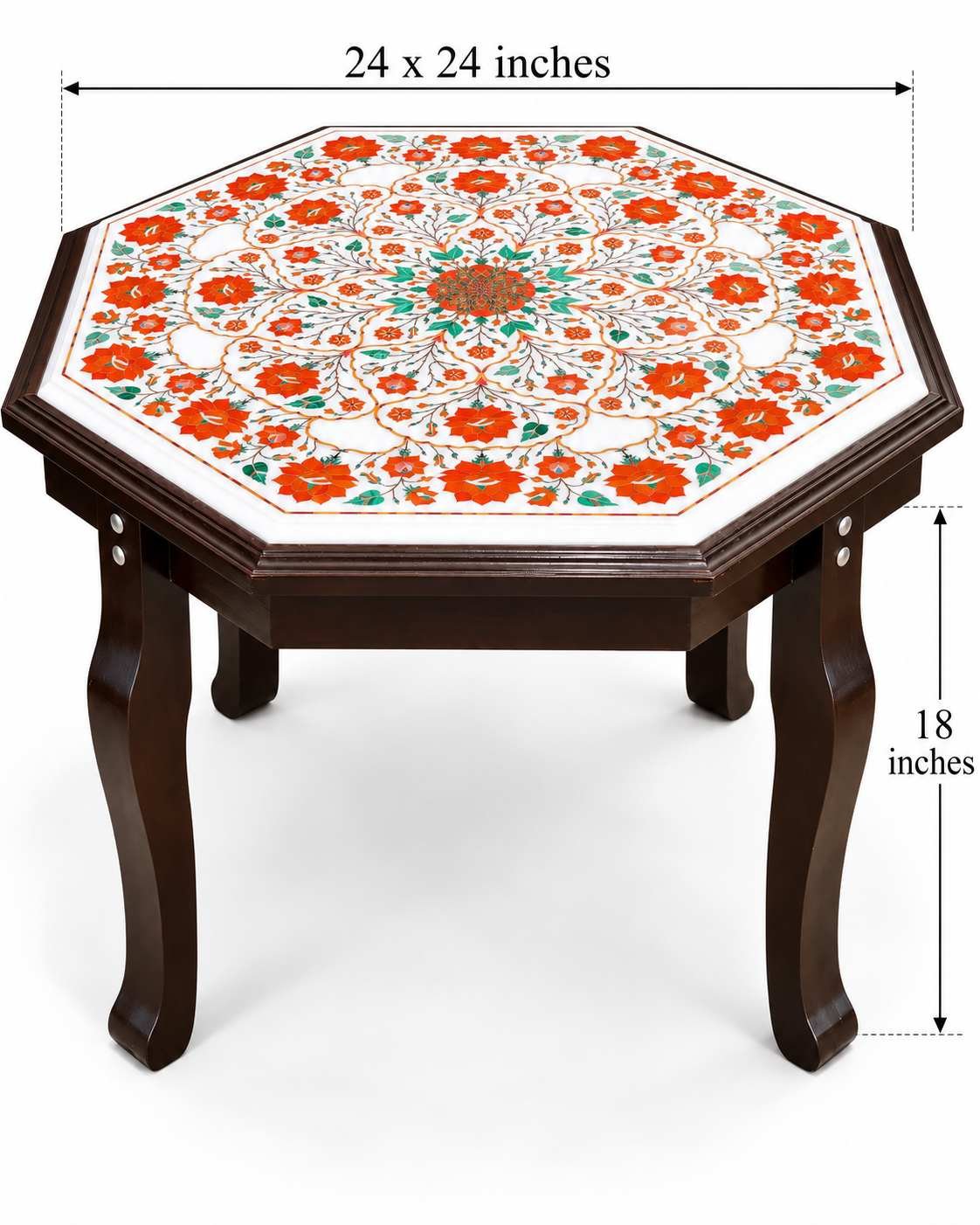 24-Inch Octagonal Orange Blossom Marble Inlay Table Top alternate view