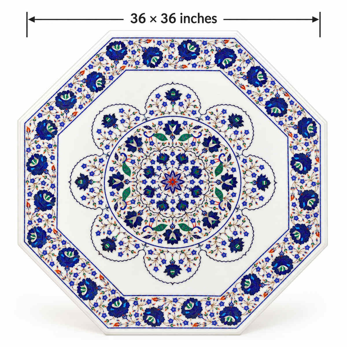 36-Inch Octagonal Peacock & Lapis Lazuli Marble Inlay Table Top alternate view