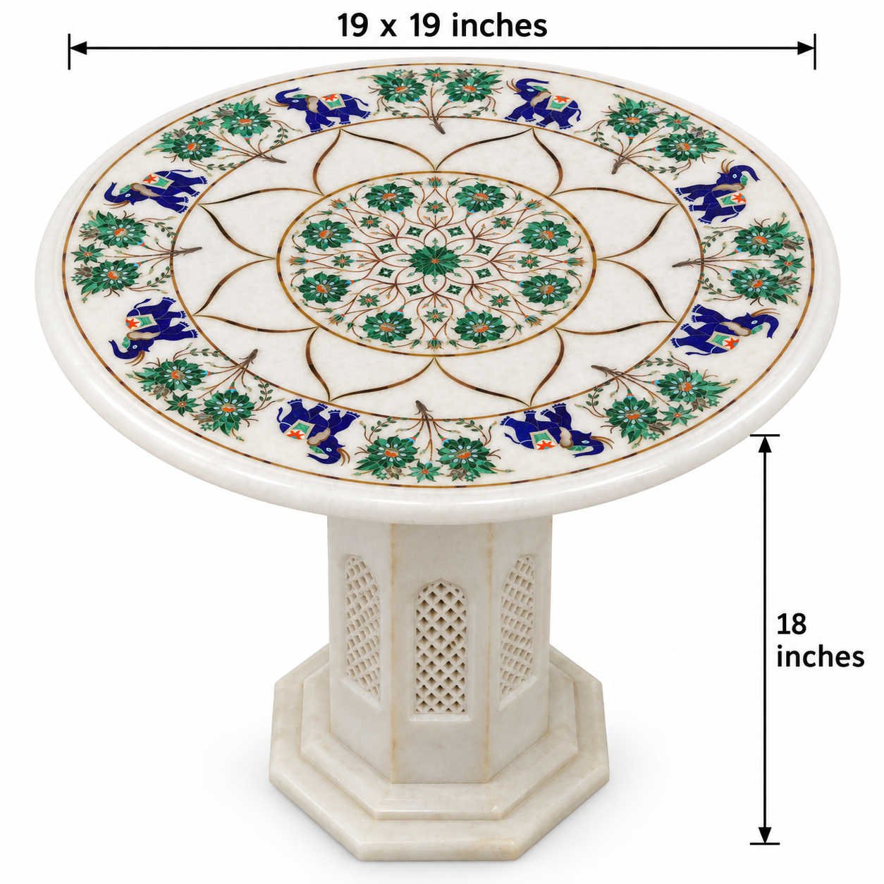 Exclusive Piece 19-Inch Lapis Lazuli Elephant & Malachite Floral Marble Inlay Table Top alternate view