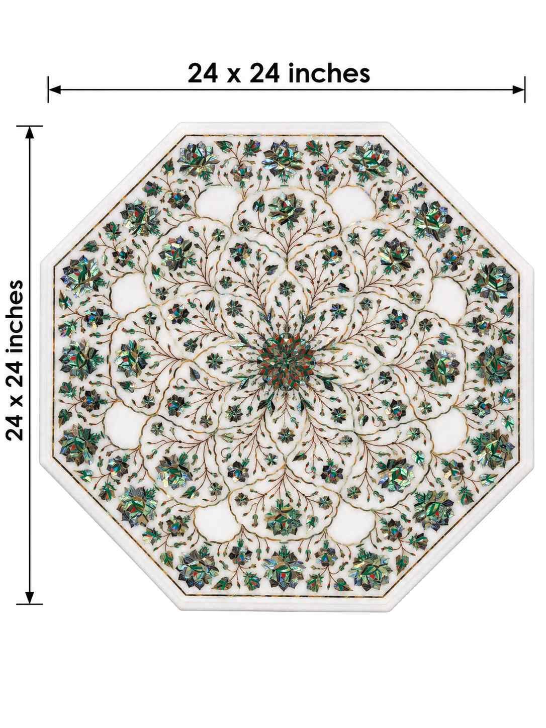 24-Inch Octagonal Iridescent Floral Marble Inlay Table Top alternate view