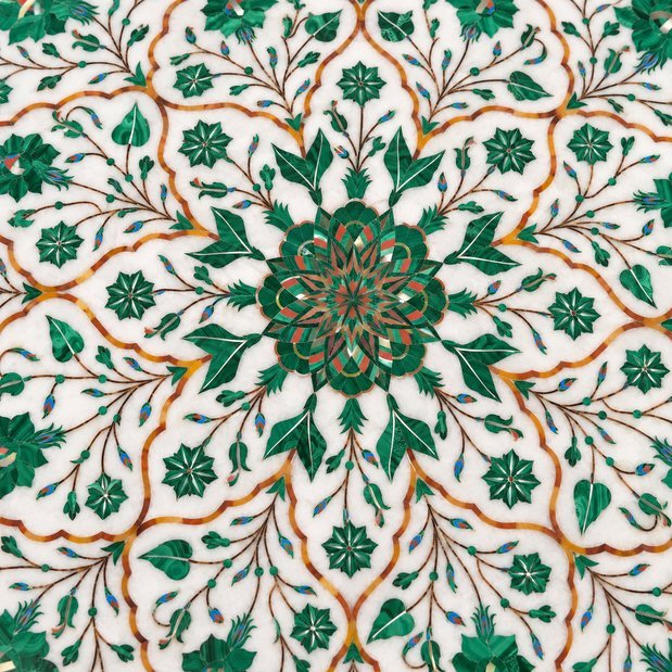 24-Inch Octagonal Green Floral Arabesque Marble Inlay Table Top alternate view