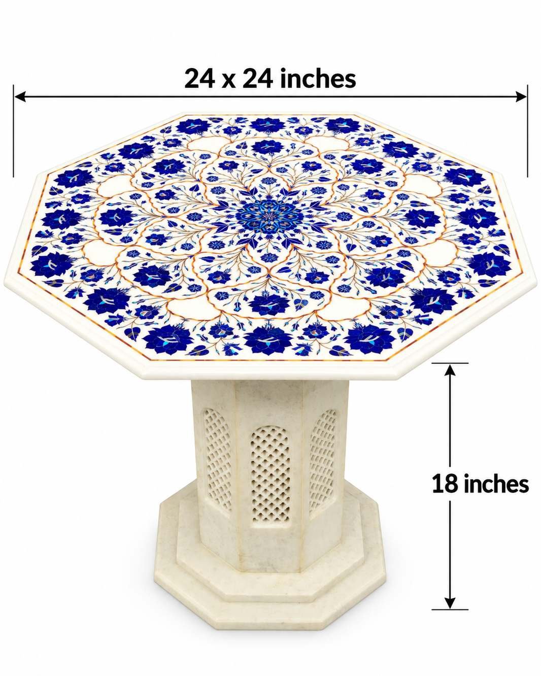 24-Inch Octagonal Blue Floral Rosette Marble Inlay Table Top alternate view