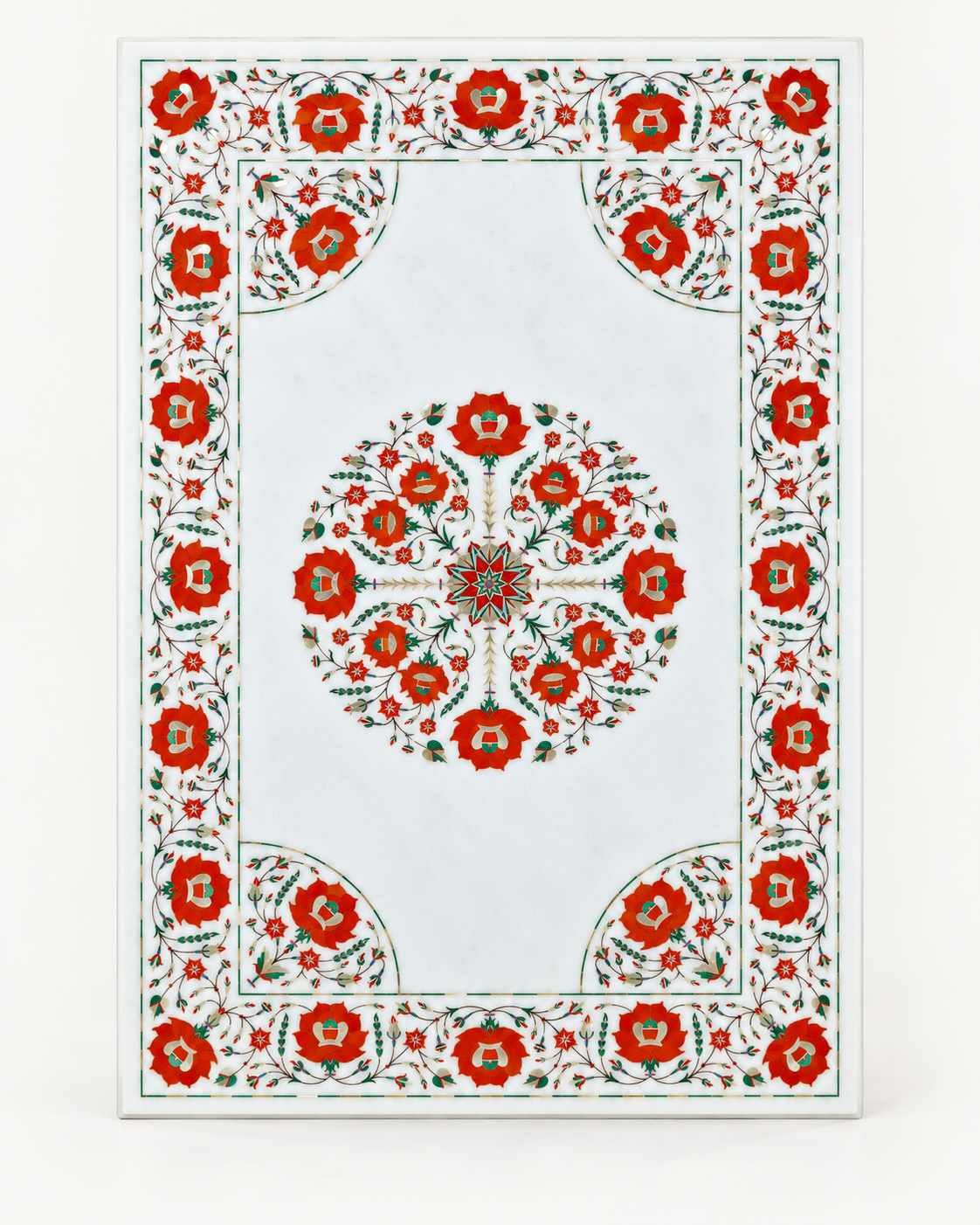 3 x 2 Ft White Marble Inlay Coffee Table – Handmade Pietra Dura Floral Design alternate view