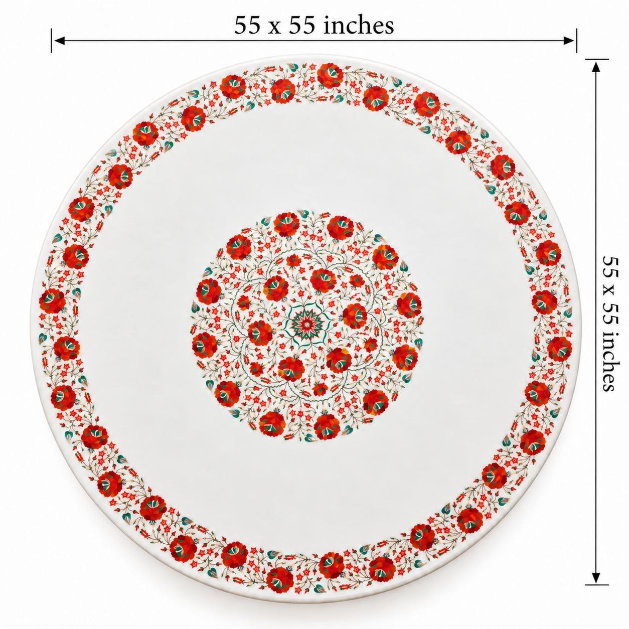 55-Inch Round Carnelian & Malachite Floral Marble Inlay Dining Table Top alternate view