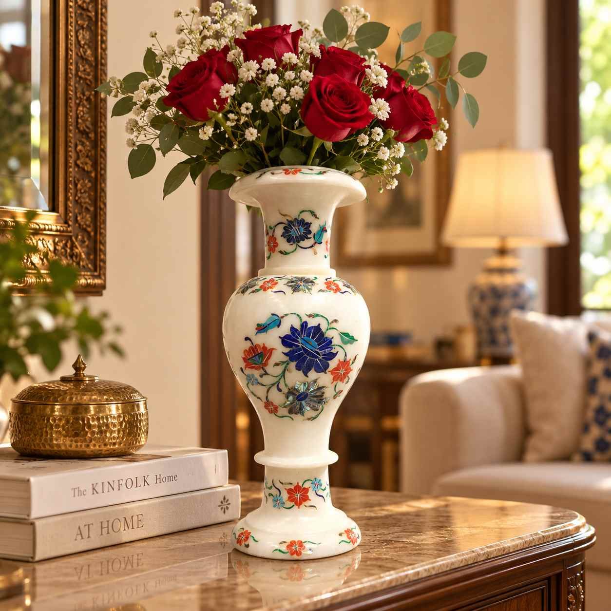12-Inch Lapis Lazuli Floral Marble Inlay Vase alternate view