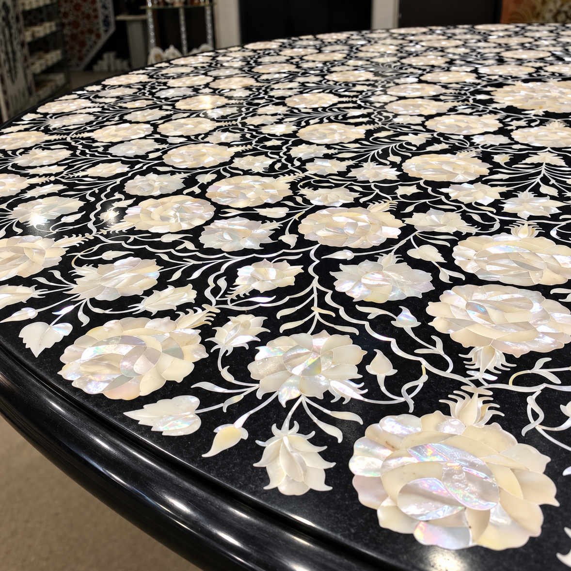 48-Inch Round Mother of Pearl Floral Marble Inlay Table Top alternate view