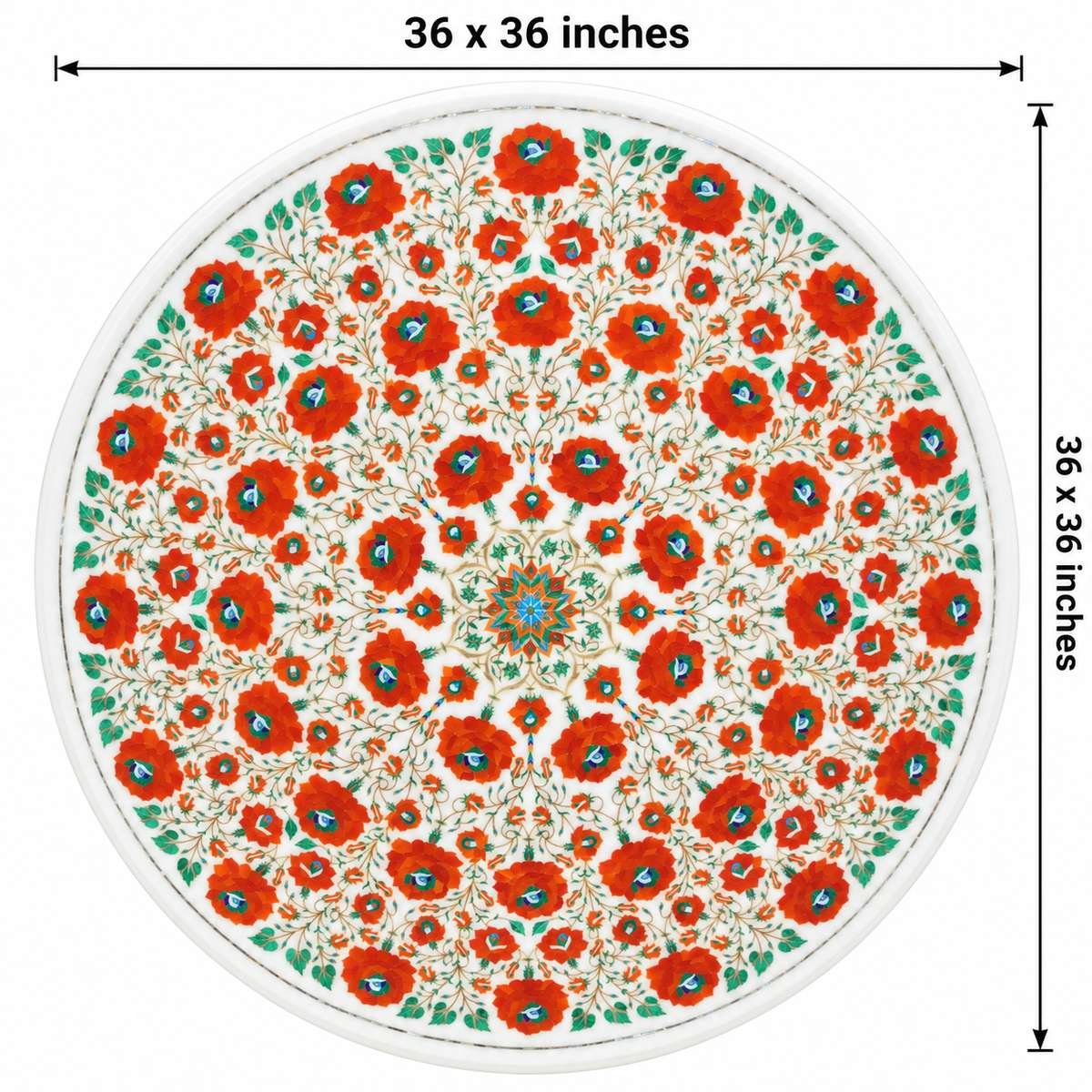 36-Inch Round Carnelian Rose Marble Inlay Dining Table Top alternate view