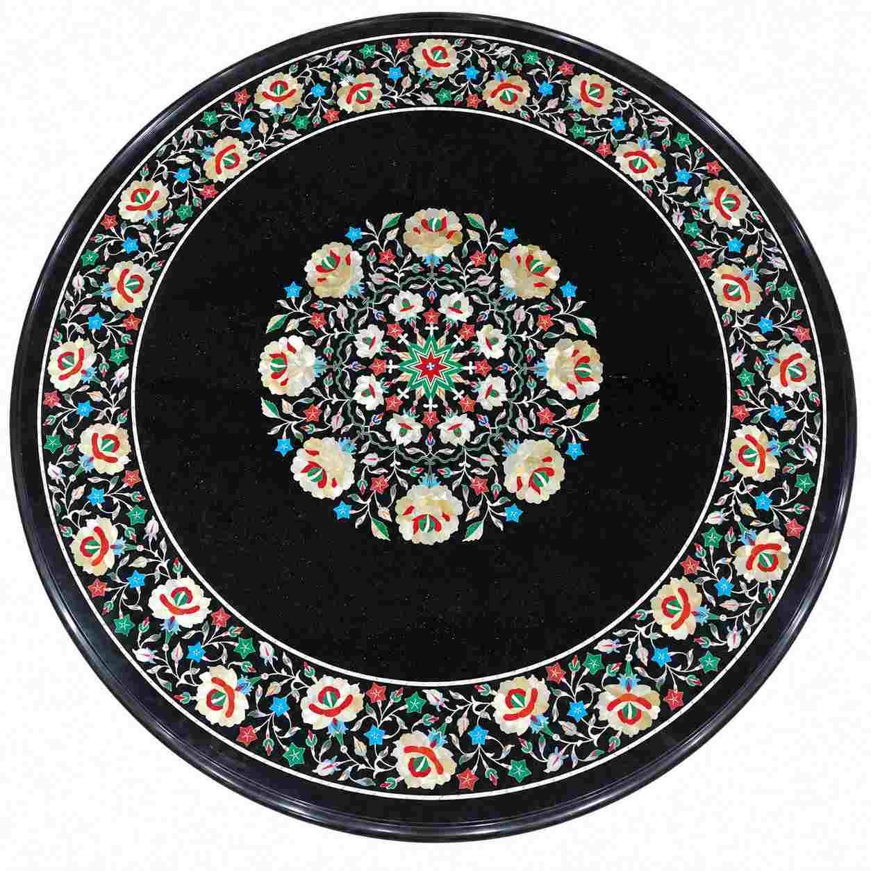Round Black Marble Inlay Table Best Center Piece For Home alternate view