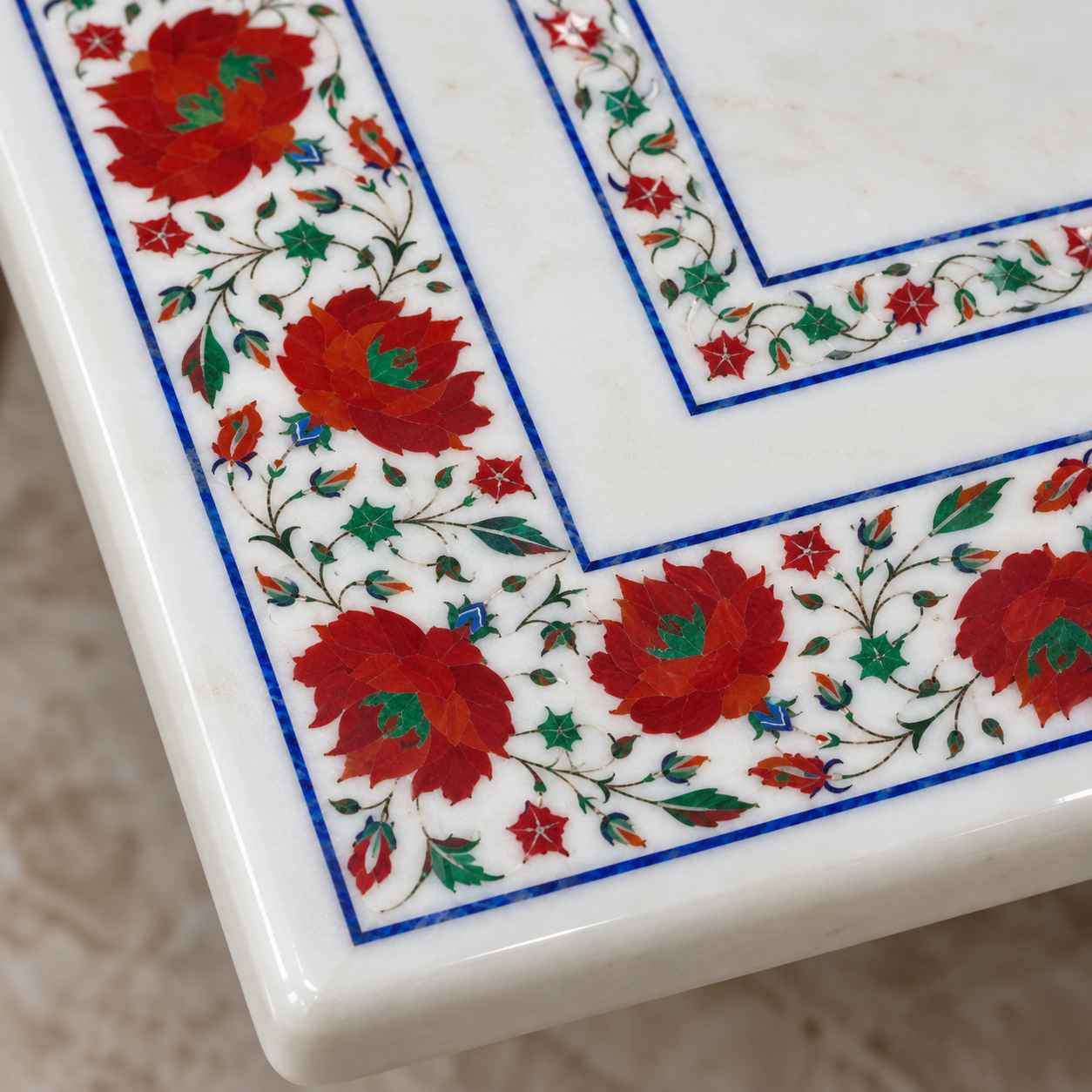 2.5X4 feet Rectangle White Marble Inlay Dining Table alternate view