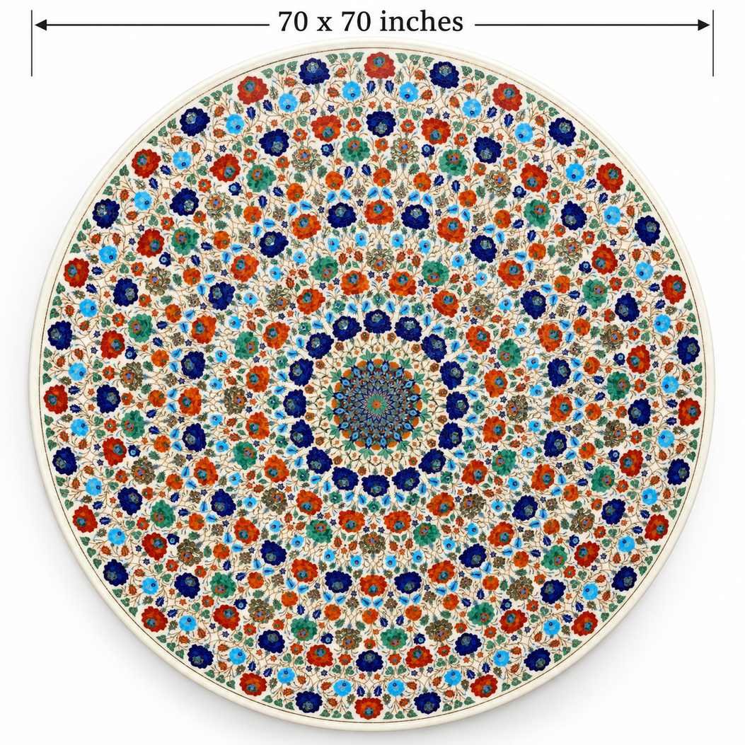 70-Inch Carnelian Rose Pietra Dura Marble Inlay Dining Table Top alternate view