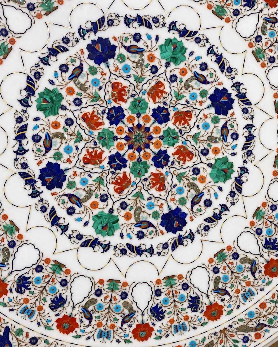 48-Inch Floral Cartouche Pietra Dura Marble Inlay Table Top alternate view