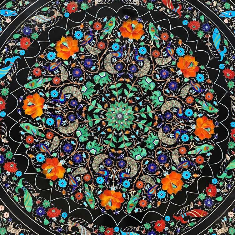 Black Marble Inlay Round Dining Table having a beautiful fine work alternate view