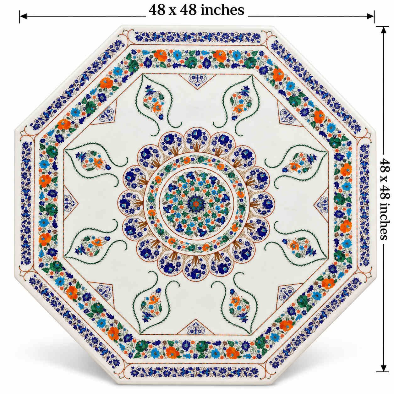 Masterpiece White Marble Inlay Dining Table – Handcrafted Elegance for Your Home alternate view