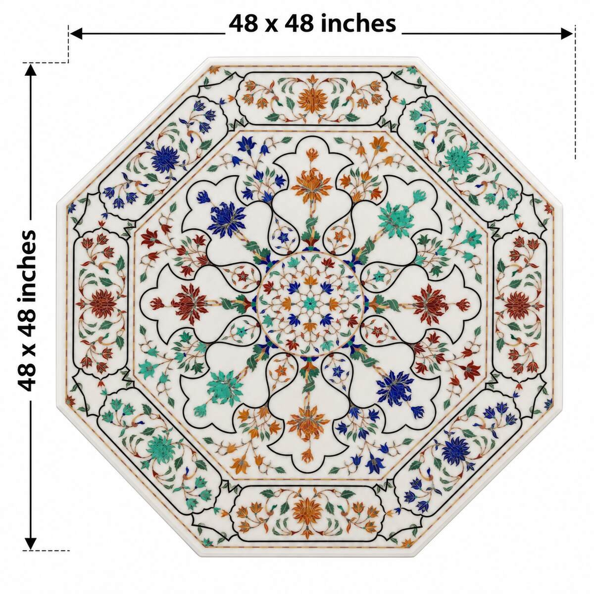 Elegant White Marble Dining Table having a Taj Mahal Flower Inlay Design alternate view
