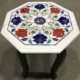 Inlaid Semi-Precious Stone Marble Inlay End Table