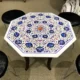 Octagonal Marble Inlay Coffee Table with Blue Floral Design