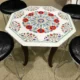 Elegant Marble Inlay Coffee Table with Wooden Stand