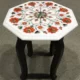 Octagonal Marble Inlay Side Table with Vibrant Floral Pattern