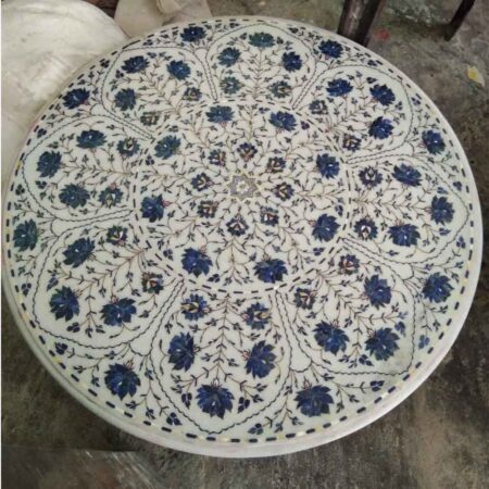 Round White Marble Inlay Dining Table| Marble Dining Table
