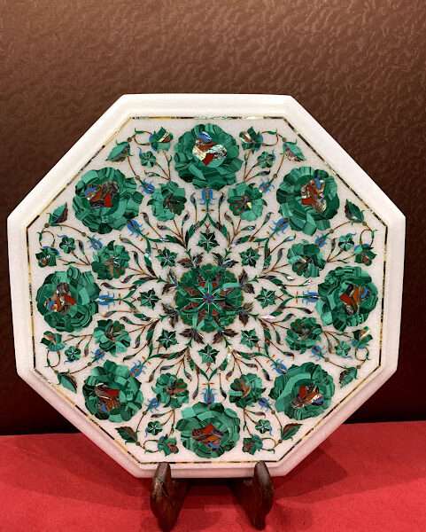 Master-Piece Malachite Inlaid Marble Side Table Top