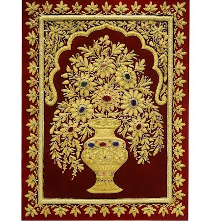 Dark Reddish Velvet Zari Wall Hanging Jewel Embroidery Carpet