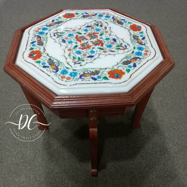 Master Piece of White Marble Inlay Table Top- Luxury table For Home