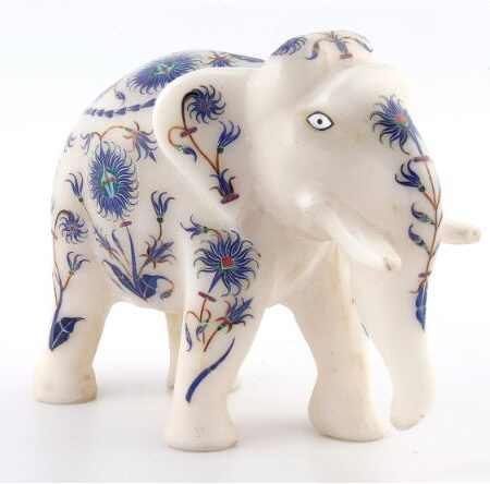 Premium Handcrafted Marble Inlay Intricate Elephant Gift | Trunk Down Sign of happiness Master Piece Decor