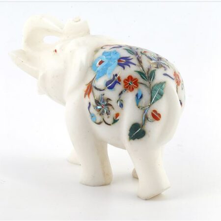 Handcrafted Marble Inlay Elephant Figurine for Home Decor