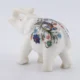 Decorative Peacock Design Marble Inlay Elephant Sculpture – Handcrafted Souvenir Master Piece