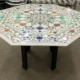 Elegant White Marble Dining Table having a Taj Mahal Flower Inlay Design