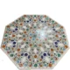 Hexagon White Makrana Marble Inlay Dining Table Top with floral & birds Design