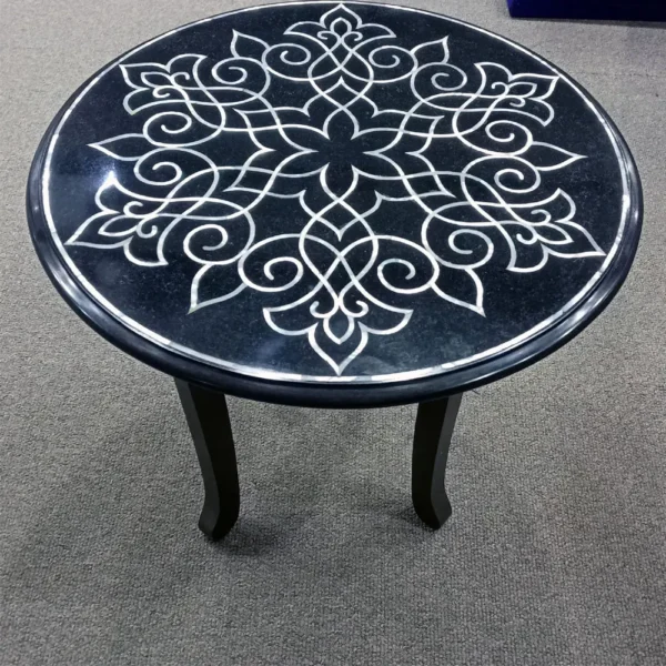 Inlay Mother of Pearl Modern Design Black Marble Inlay Side Table- 18inch Top